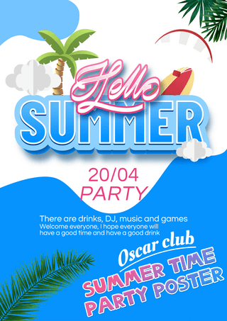 夏季狂欢派对棕榈树夏日气息聚会海报