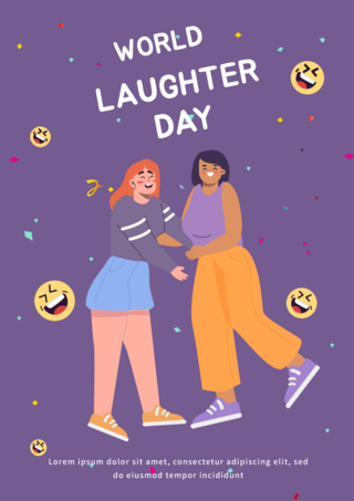 哈哈大笑的表情包海报模板_紫色世界大笑日朋友海报模板