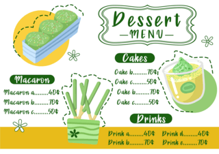 绿黄色极简时尚多彩涂鸦卡通甜品菜单