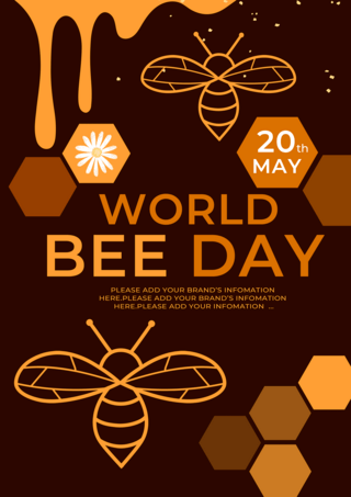可爱蜜蜂卡通海报模板_深色蜂蜜蜂巢世界蜜蜂日传单海报
