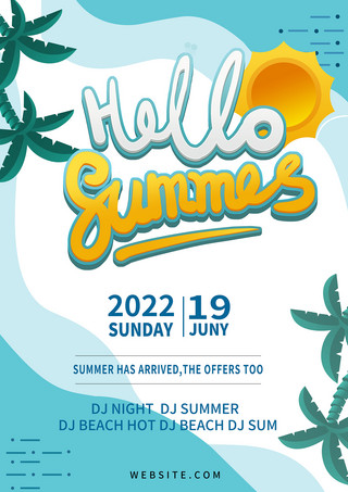summer海滩海报模板_蓝色夏季派对海报