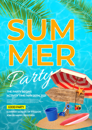 蓝色泳池背景夏日派对宣传海报模板