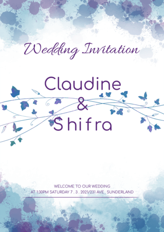 紫色婚礼邀请函海报模板_蓝紫色婚礼滴溅晕染邀请函