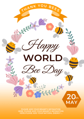 卡通可爱蜜蜂海报模板_花环世界蜜蜂日传单海报
