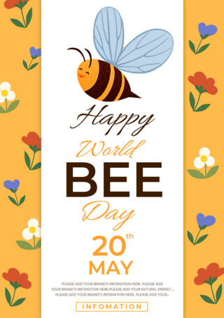 可爱蜜蜂卡通海报模板_蜜蜂花朵世界蜜蜂日传单海报