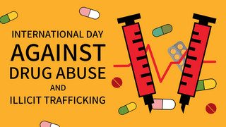 线条针筒海报模板_黄色创意针筒禁止药物滥用和非法贩运国际日横幅
