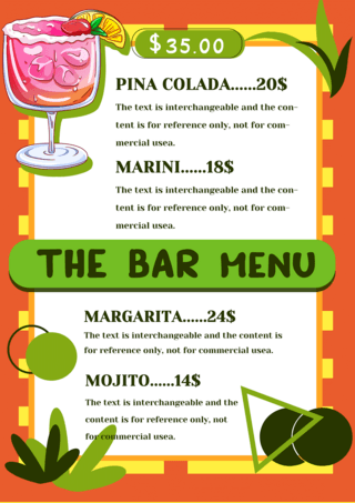 酒吧菜单海报模板_橙黄绿粉色时尚多彩涂鸦酒吧菜单