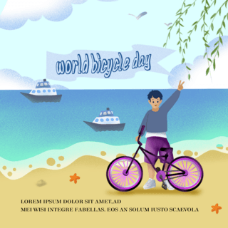 插画沙滩海报模板_大海沙滩世界自行车日社交媒体