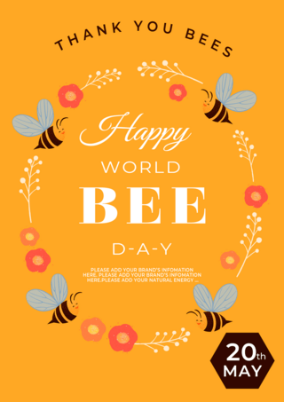 可爱卡通蜜蜂海报模板_黄色花环世界蜜蜂日宣传海报