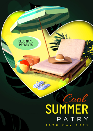 summer夏日海报模板_墨绿色夏日杨阳光沙滩海报