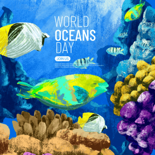 世界之窗图片海报模板_蓝色油画世界海洋日弹窗