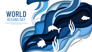 世界剪纸海报模板_蓝色剪纸风格世界海洋日横幅