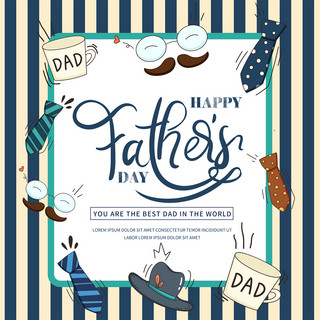 卡通庆祝父亲节海报模板_竖纹条纹卡通简约可爱创意父亲节媒体社交模板