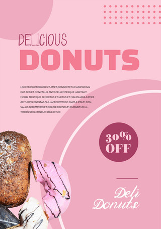 面包甜甜圈海报模板_粉色简约形状甜甜圈面包促销海报模板