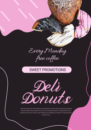 黑色粉色简约形状甜甜圈面包促销海报模板
