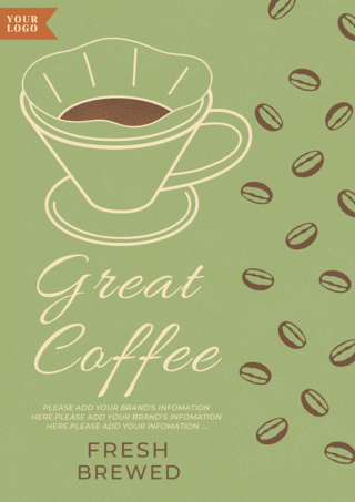 咖啡豆手海报模板_绿色线稿手冲咖啡传单海报