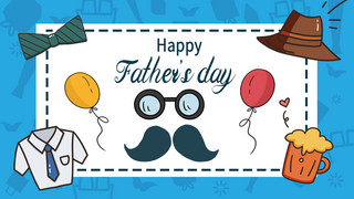 卡通气球礼物海报模板_蓝色卡通创意趣味胡子父亲节横幅