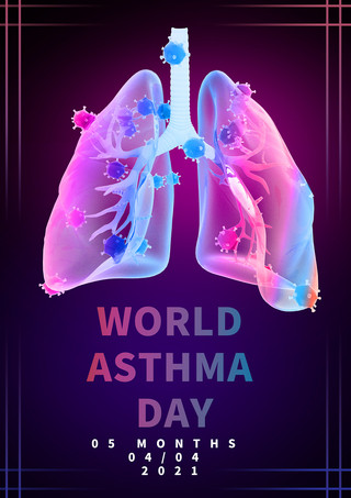 肺部呼吸海报模板_世界哮喘日呼吸传单模板