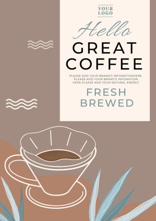 手冲咖啡饮料线稿传单海报