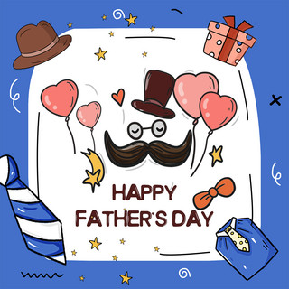 卡通庆祝父亲节海报模板_卡通蓝色创意趣味抽象父亲节媒体社交模板