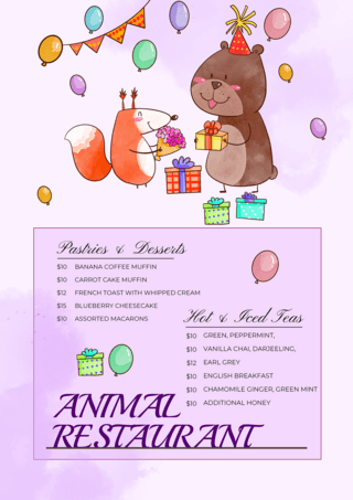 小熊背景海报模板_淡紫色背景卡通菜单