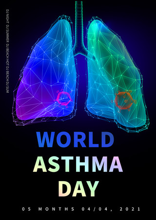 蓝色光效世界哮喘日传单模板