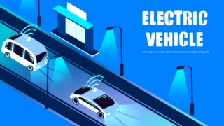 智能交通插画海报模板_蓝色电动汽车行驶网页