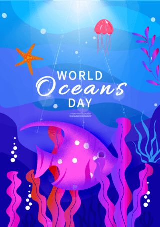 鱼海底世界海报模板_蓝色海草海底世界海洋日海报