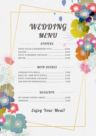 复古线条花朵海报模板_复古水彩线条抽象花卉几何边框婚礼菜单