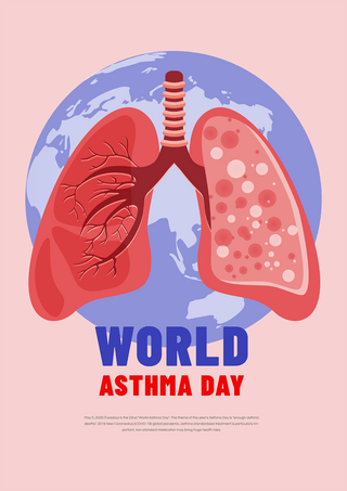肺部呼吸海报模板_粉色世界哮喘日传单