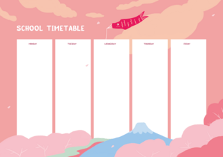 樱花季节海报模板_浪漫樱花学校课程表模板