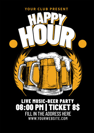 poster海报模板_happy hour beer poster