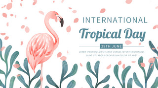 热带花卉海报模板_白色简约水彩花卉国际热带日横幅