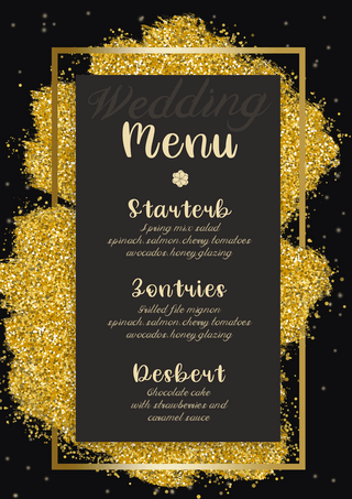 好看的金粉纸海报模板_创意金粉光效笔刷边框婚礼菜单