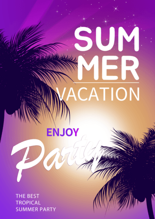 复古阳光海报模板_紫色夏季沙滩聚会海报