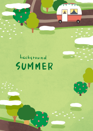 森林绿色卡通海报模板_绿色可爱风格夏季游玩海报