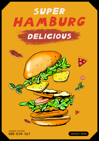 披萨汉堡海报模板_汉堡快餐食物创意海报