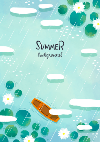 池塘卡通池塘海报模板_蓝色夏季清凉游玩海报