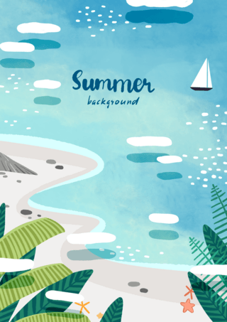 夏季沙滩海报海报模板_蓝色卡通夏季游玩海报
