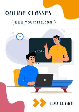 红黄蓝色质感时尚扁平在线课程宣传海报