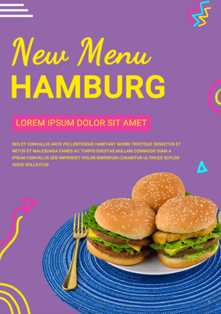 美国涂鸦海报模板_紫色汉堡食物多彩涂鸦风格模板