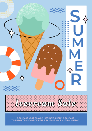 蓝色冰淇淋复古夏季促销海报