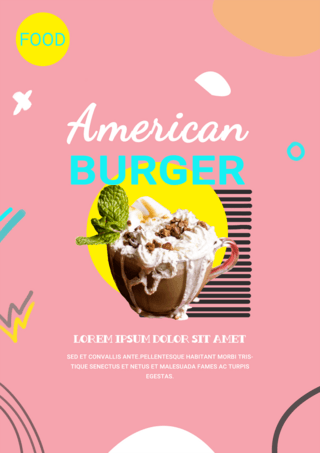 美国涂鸦海报模板_粉色美国食物多彩涂鸦风格模板