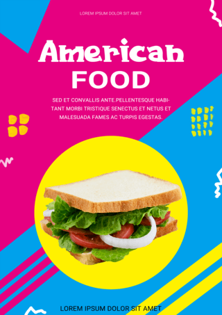 美国涂鸦海报模板_红蓝食物多彩涂鸦风格模板
