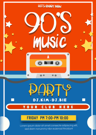 club海报海报模板_90年代音乐聚会海报红蓝双色复古磁带