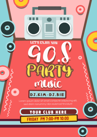 音乐party海报模板_90年代音乐聚会海报灰蓝色收音机