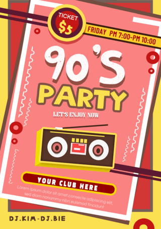 90年代音乐聚会海报复古黑黄收音机