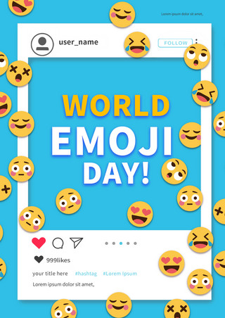 蓝色世界emoji日促销海报