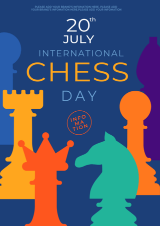 彩色棋子国际象棋日宣传海报