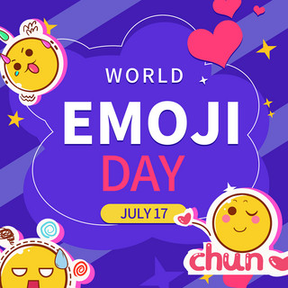 紫色卡通世界emoji日社交媒体模板
